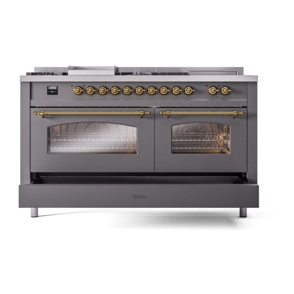 ILVE UP60FSNMPMGG Nostalgie II 60" Dual Fuel Range, drawer opened