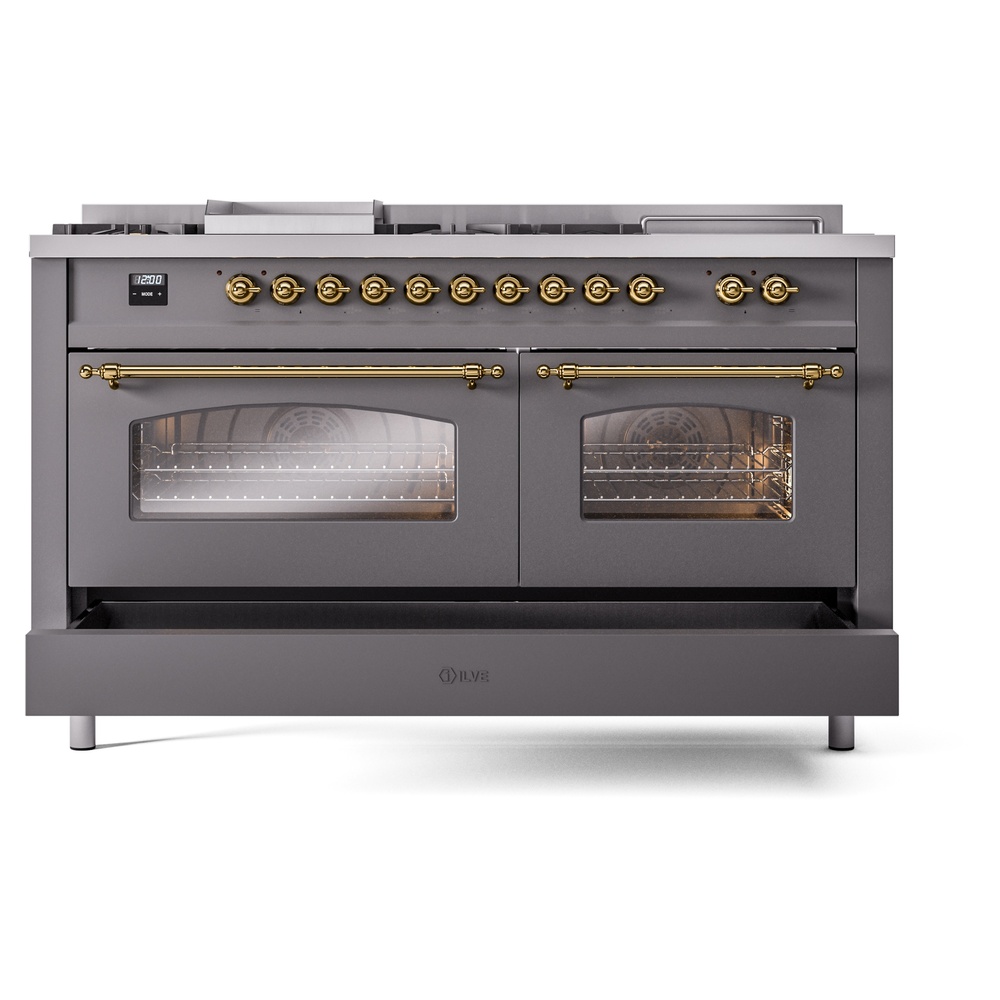 ILVE UP60FSNMPMGG Nostalgie II 60" Dual Fuel Range, drawer opened