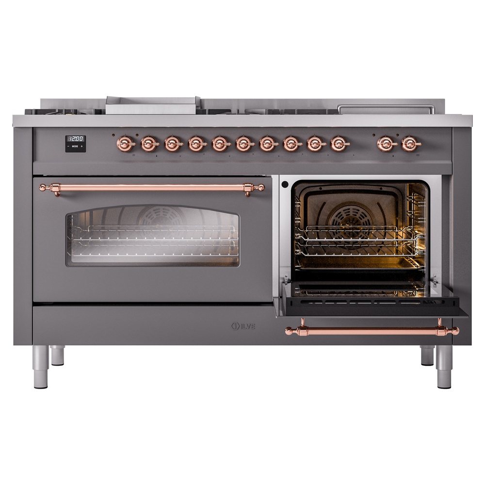 ILVE UP60FSNMPMGPLP Nostalgie II 60" Dual Fuel Range, side oven door opened