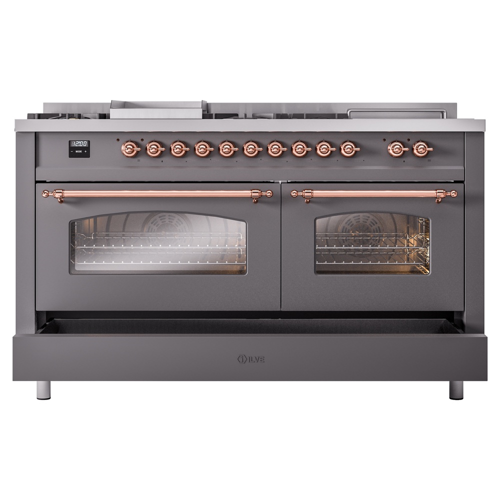 ILVE UP60FSNMPMGPLP Nostalgie II 60" Dual Fuel Range, drawer opened