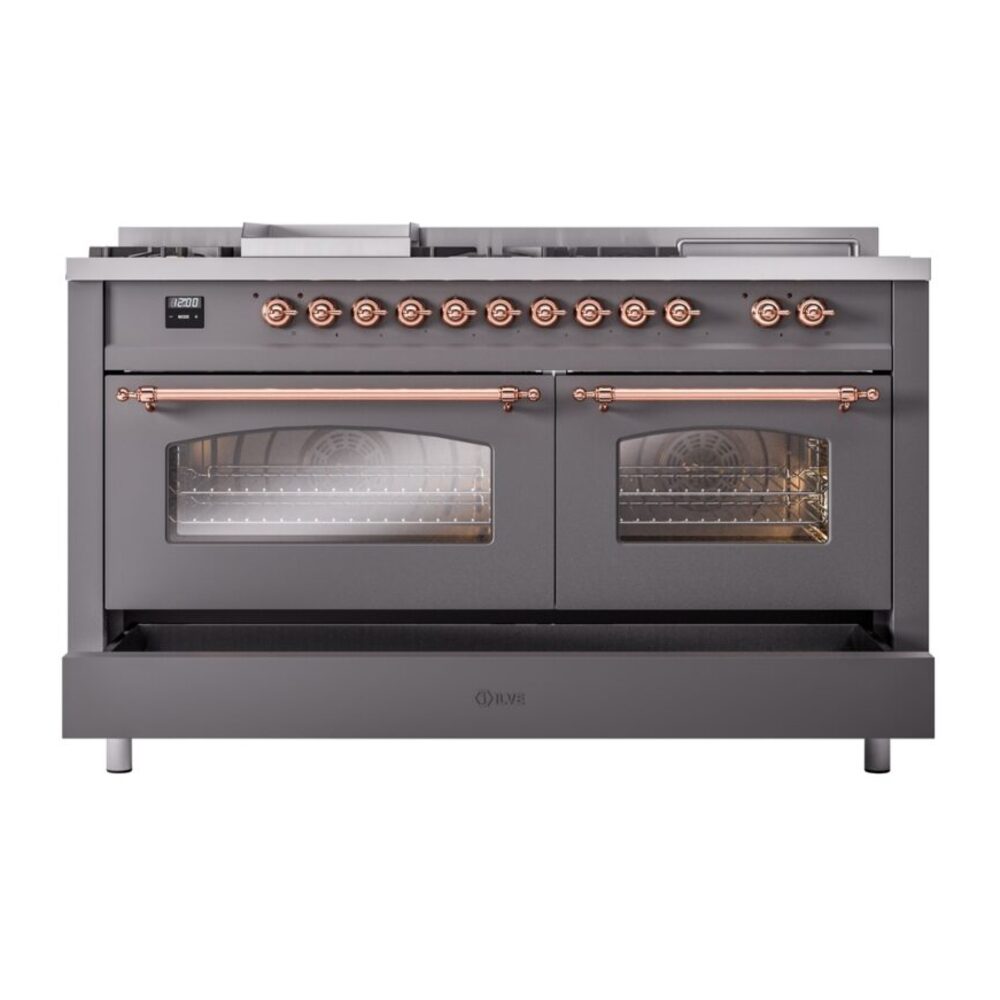 ILVE UP60FSNMPMGP Nostalgie II 60" Dual Fuel Range, drawer opened