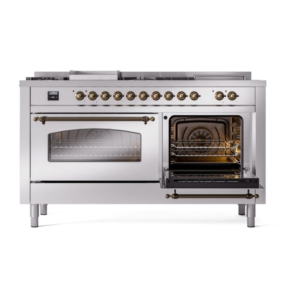 ILVE UP60FSNMPSSBLP Nostalgie II 60" Dual Fuel Range, side oven door opened