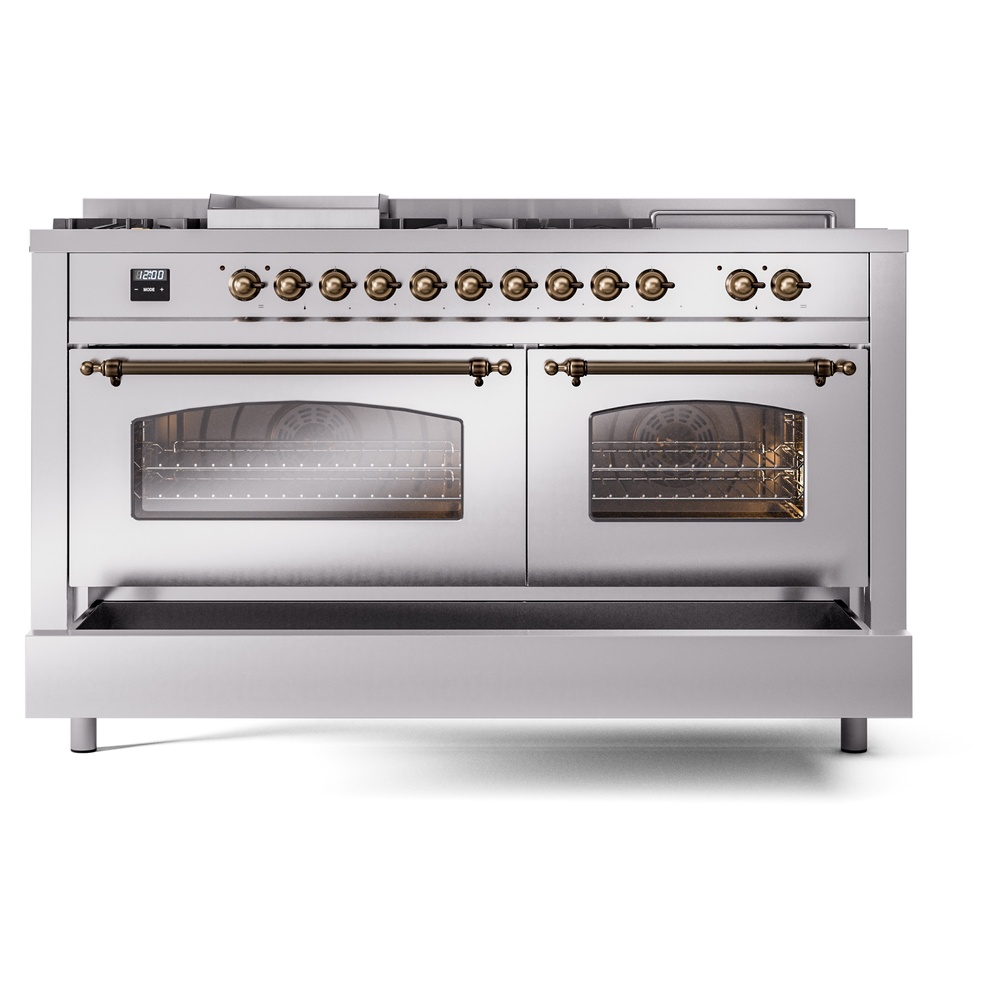 ILVE UP60FSNMPSSBLP Nostalgie II 60" Dual Fuel Range, drawer opened