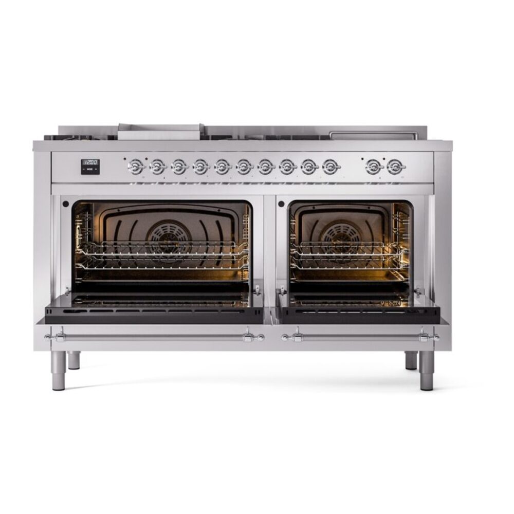 ILVE UP60FSNMPSSCLP Nostalgie II 60" Dual Fuel Range, oven doors opened