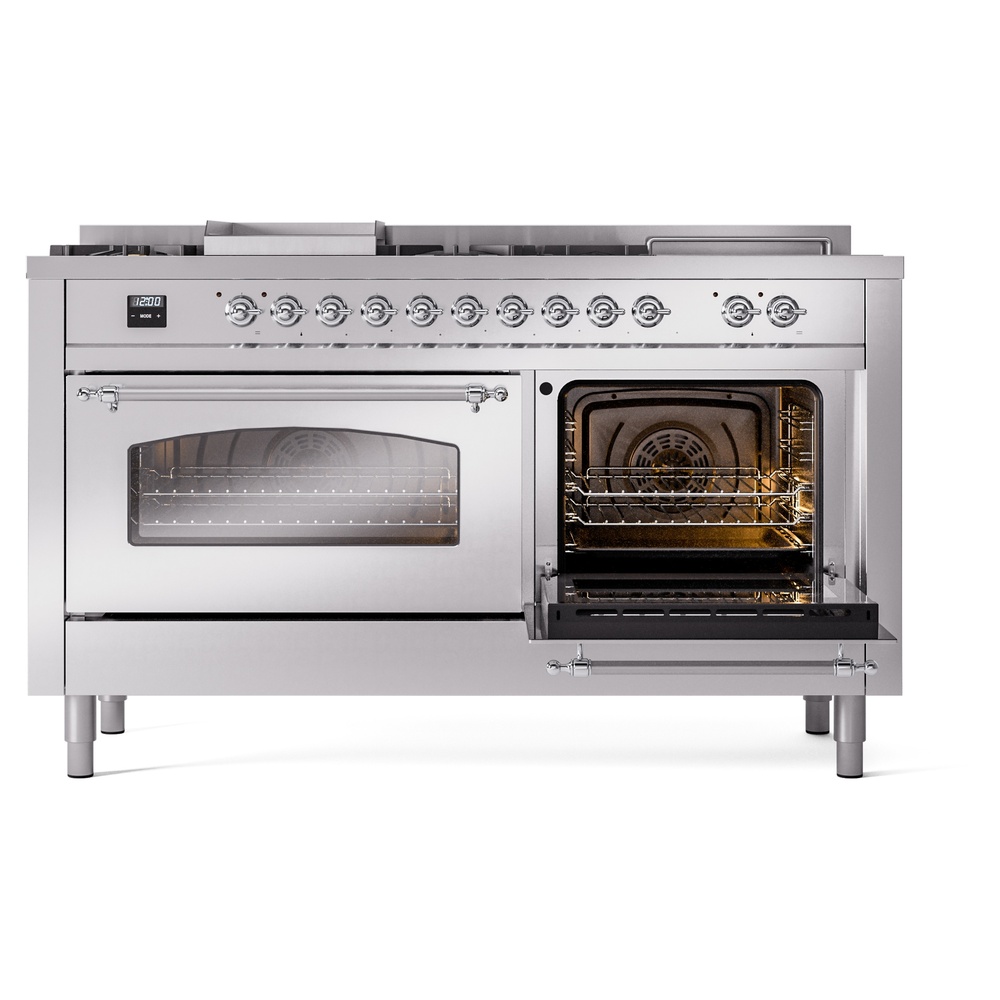 ILVE UP60FSNMPSSCLP Nostalgie II 60" Dual Fuel Range, side oven door opened