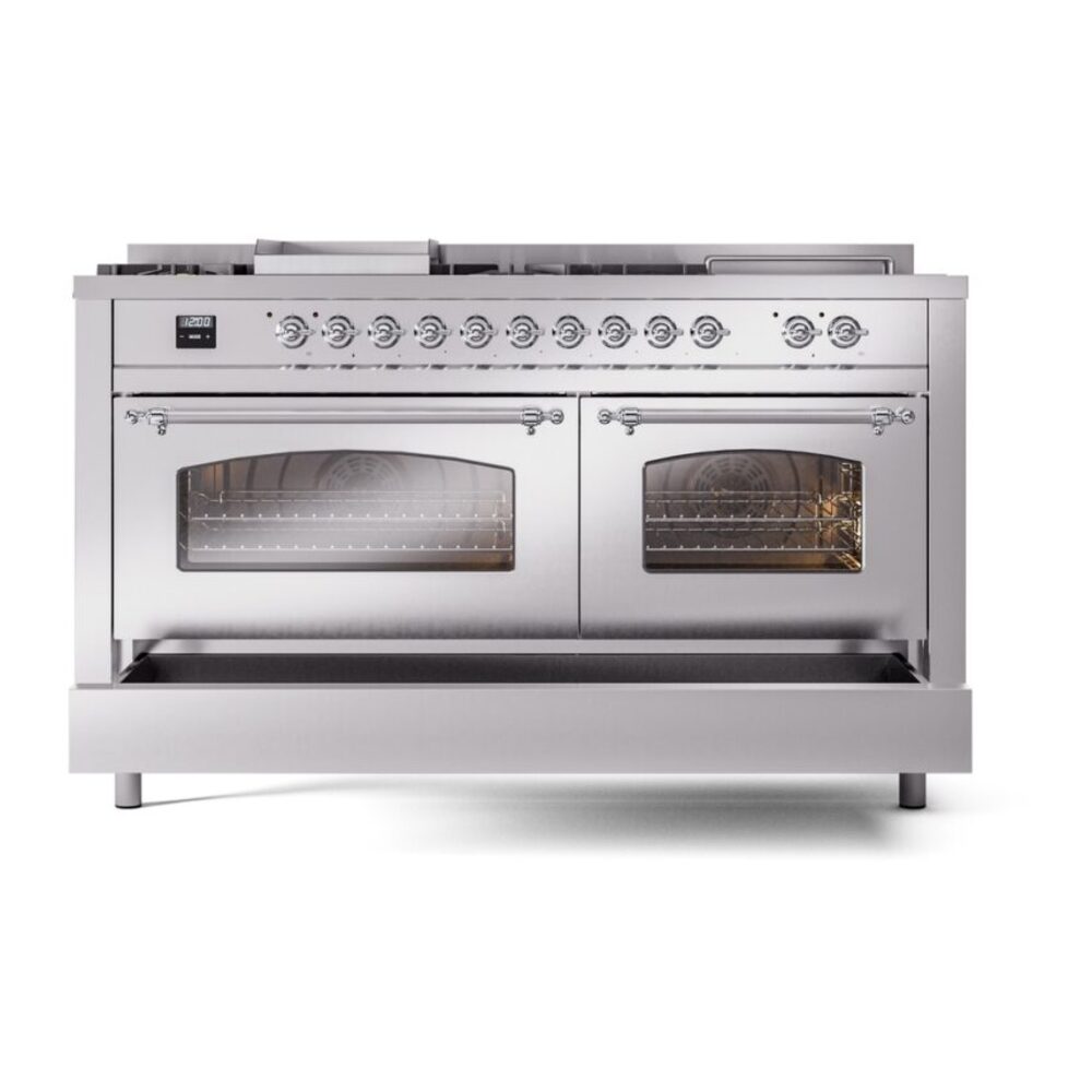 ILVE UP60FSNMPSSCLP Nostalgie II 60" Dual Fuel Range, drawer opened