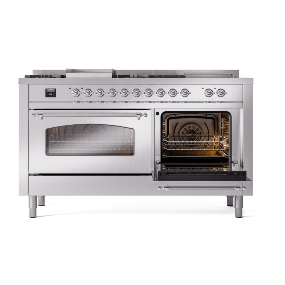 ILVE UP60FSNMPSSC Nostalgie II 60" Dual Fuel Range, side oven door opened