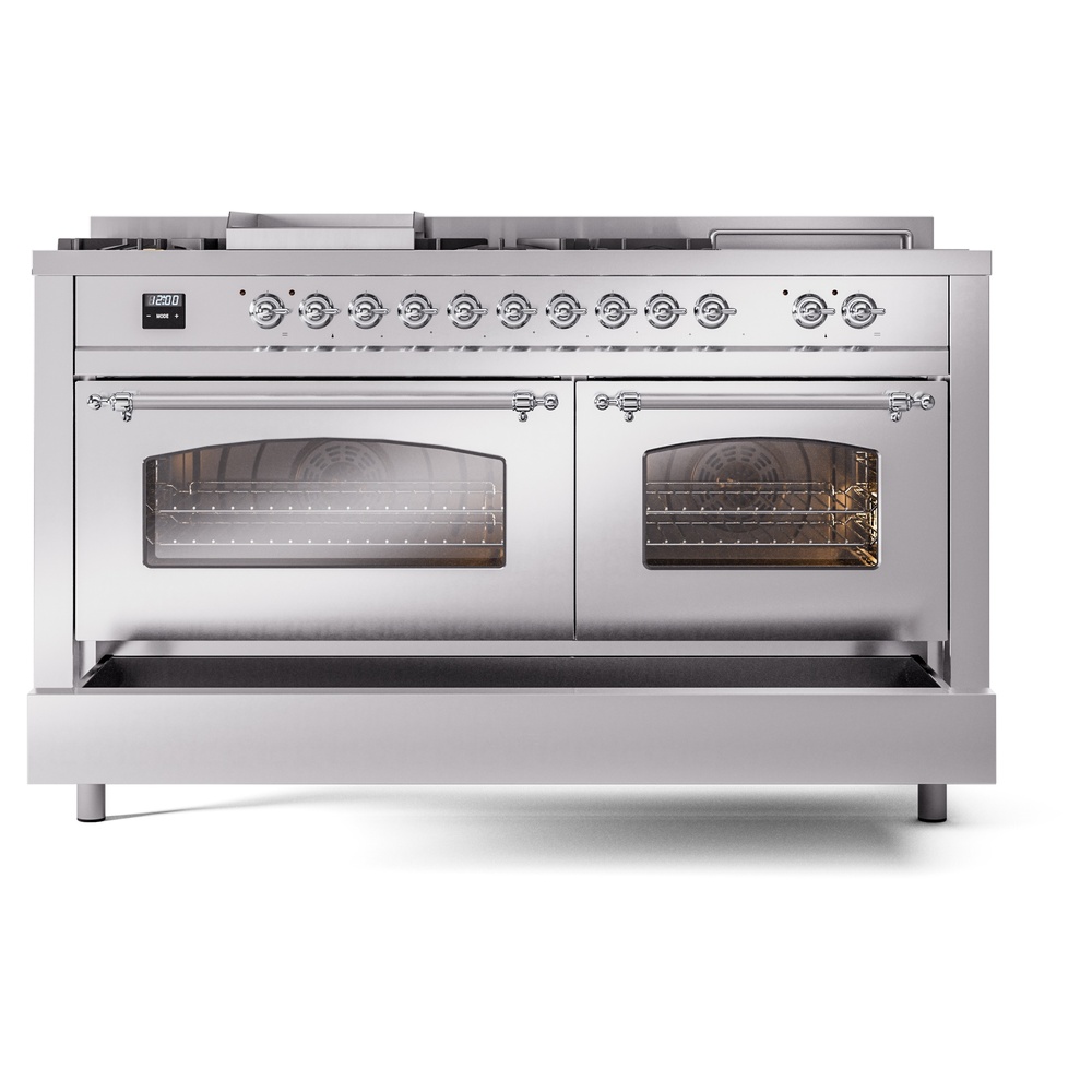 ILVE UP60FSNMPSSC Nostalgie II 60" Dual Fuel Range, drawer opened