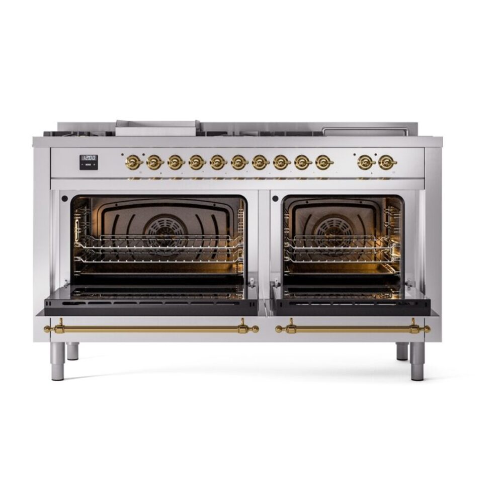 ILVE UP60FSNMPSSGLP Nostalgie II 60" Dual Fuel Range, oven doors opened