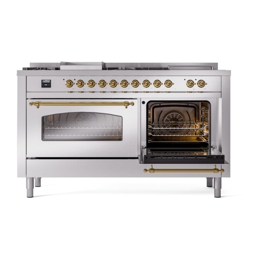 ILVE UP60FSNMPSSGLP Nostalgie II 60" Dual Fuel Range, side oven door opened