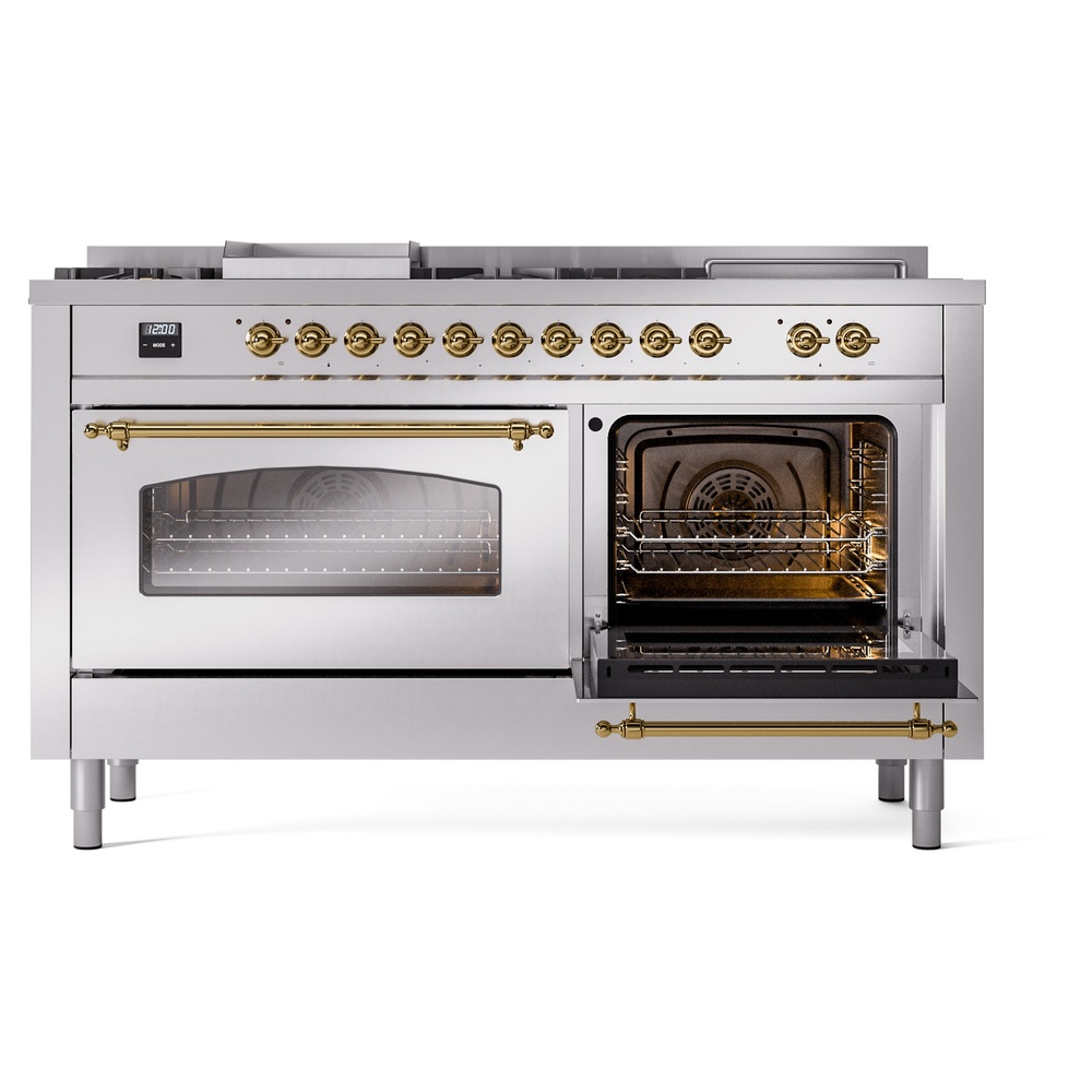 ILVE UP60FSNMPSSGLP Nostalgie II 60" Dual Fuel Range, side oven door opened