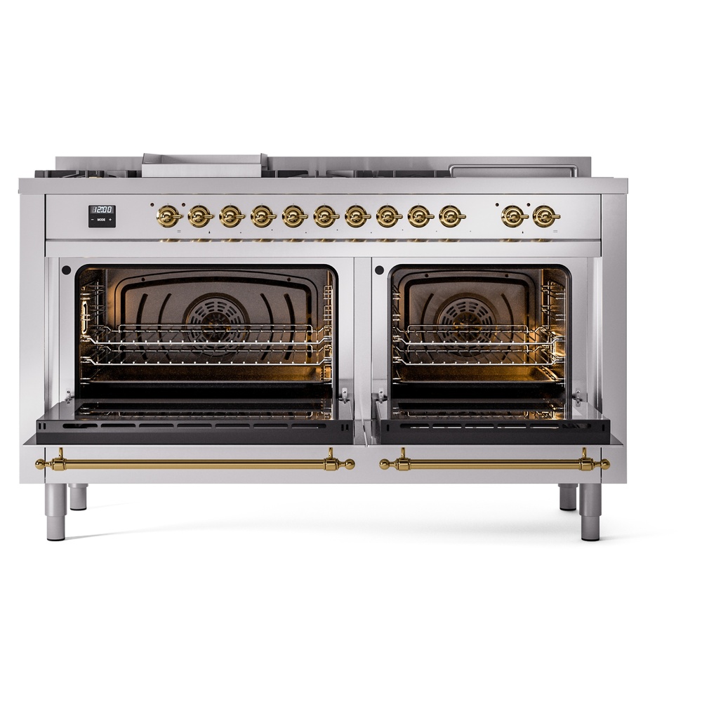 ILVE UP60FSNMPSSG Nostalgie II 60" Dual Fuel Range, oven doors opened