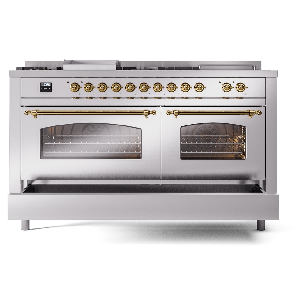 ILVE UP60FSNMPSSG Nostalgie II 60" Dual Fuel Range, drawer opened