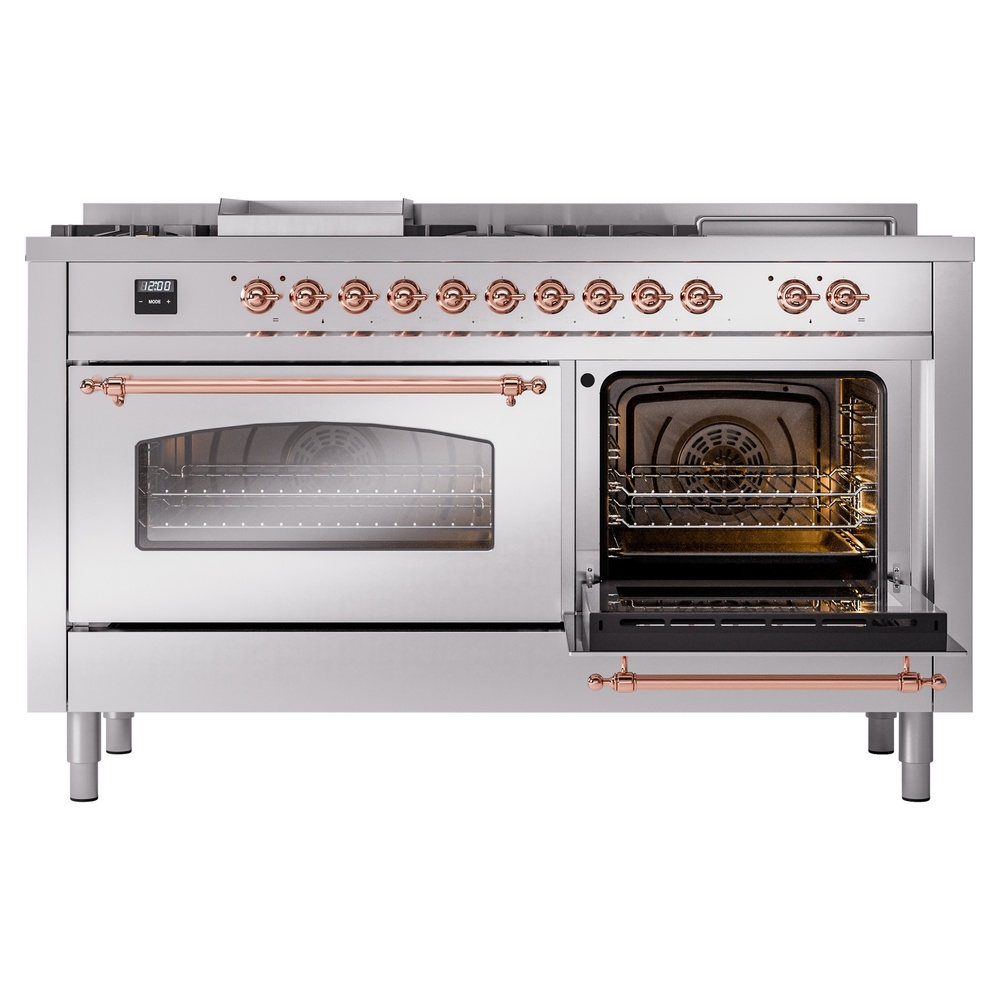 ILVE UP60FSNMPSSPLP Nostalgie II 60" Dual Fuel Range, side oven door opened