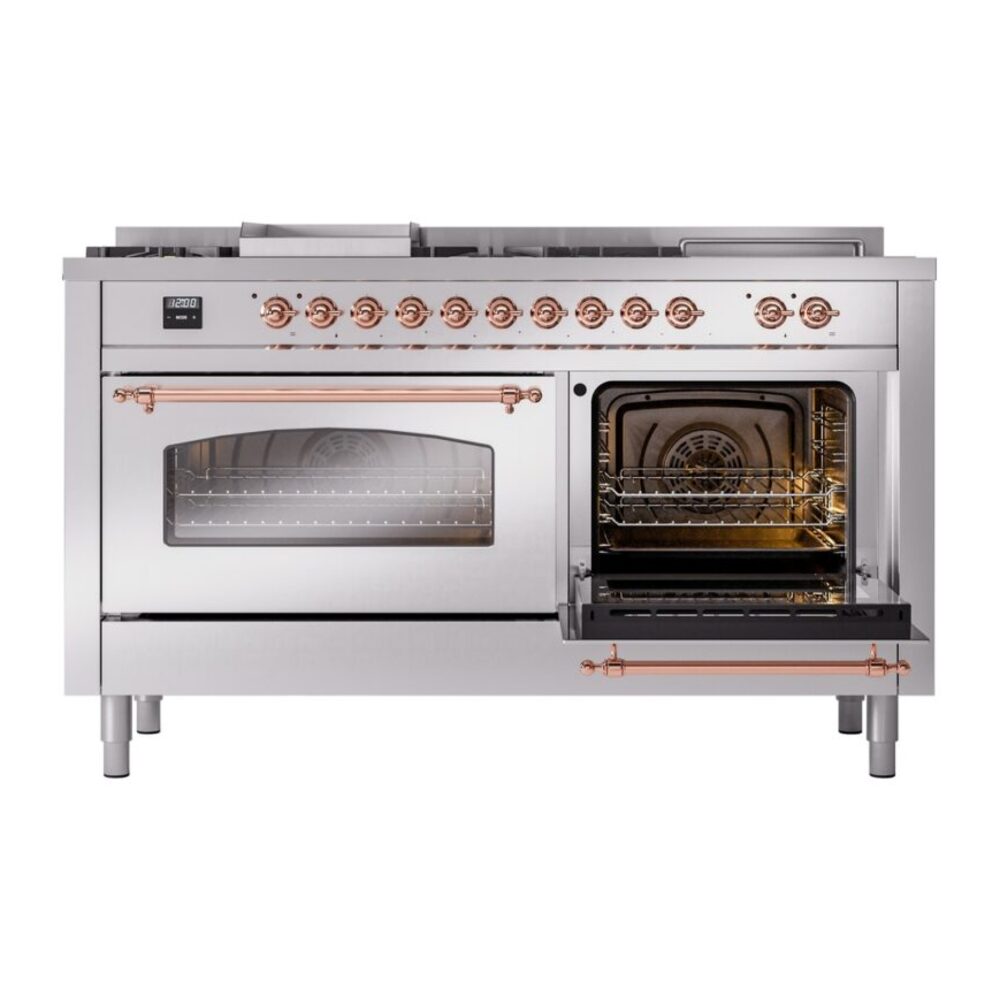 ILVE UP60FSNMPSSP Nostalgie II 60" Dual Fuel Range, side oven door opened