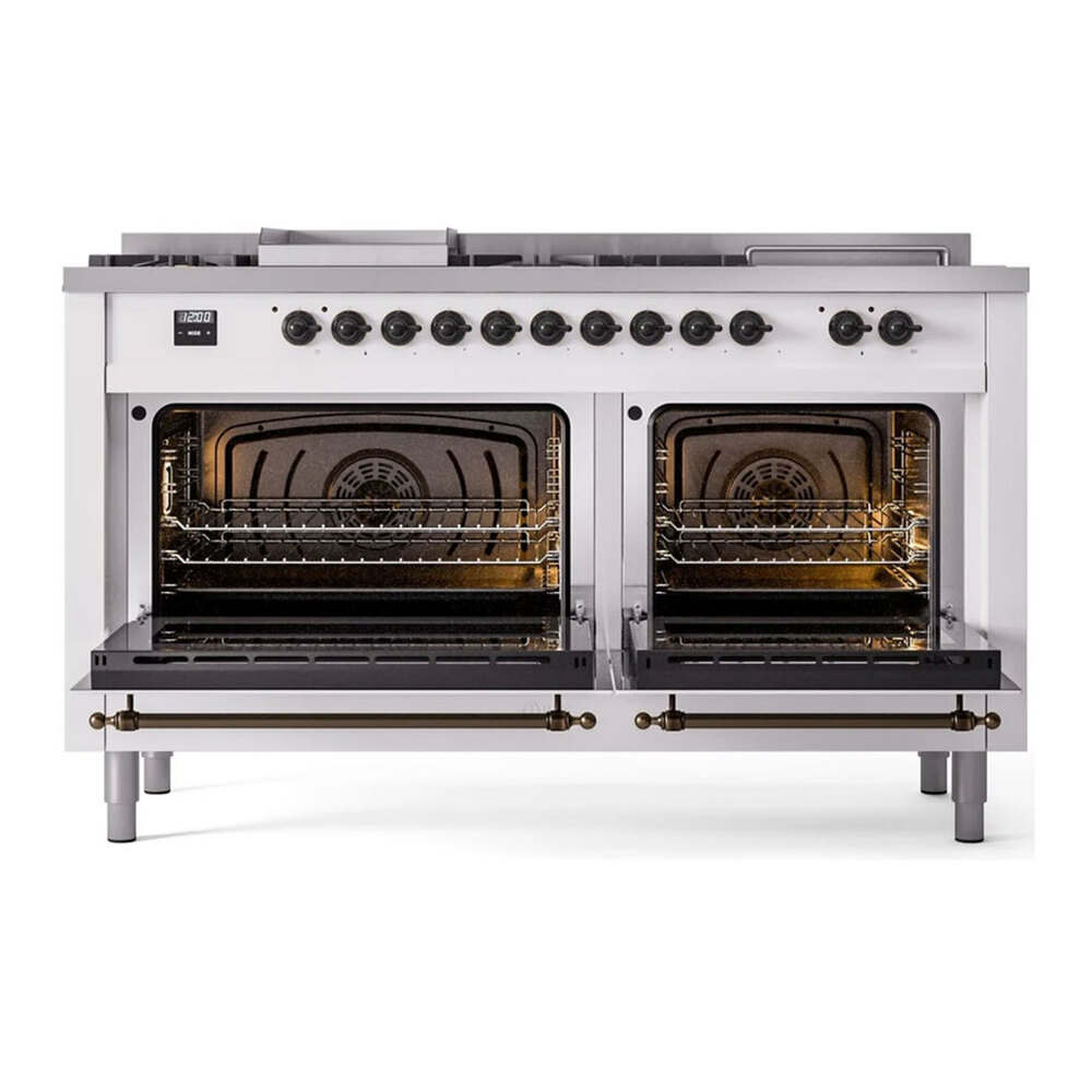 ILVE UP60FSNMPWHBLP Nostalgie II 60 inch Dual Fuel Range with 5.8 cu. ft. Total Double Oven Capacity (7 Sealed Burners + Griddle + French Top, Liquid Propane, Triple Glass Door, White, Burnished) 5 ILVE UP60F Nostalgie II 60 inch Dual Fuel Range with 5.8 cu. ft. Total Double Oven Capacity