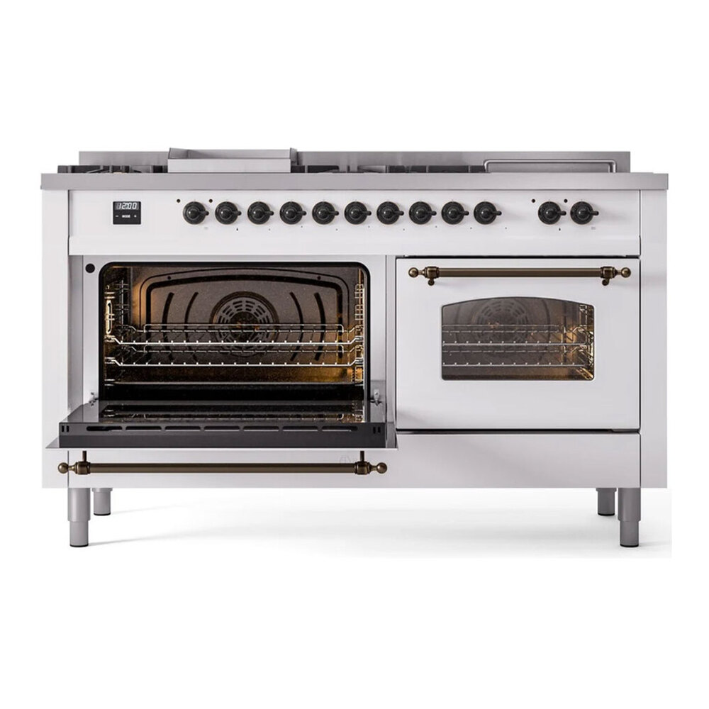 ILVE UP60FSNMPWHBLP Nostalgie II 60 inch Dual Fuel Range with 5.8 cu. ft. Total Double Oven Capacity (7 Sealed Burners + Griddle + French Top, Liquid Propane, Triple Glass Door, White, Burnished) 6 ILVE UP60F Nostalgie II 60 inch Dual Fuel Range with 5.8 cu. ft. Total Double Oven Capacity