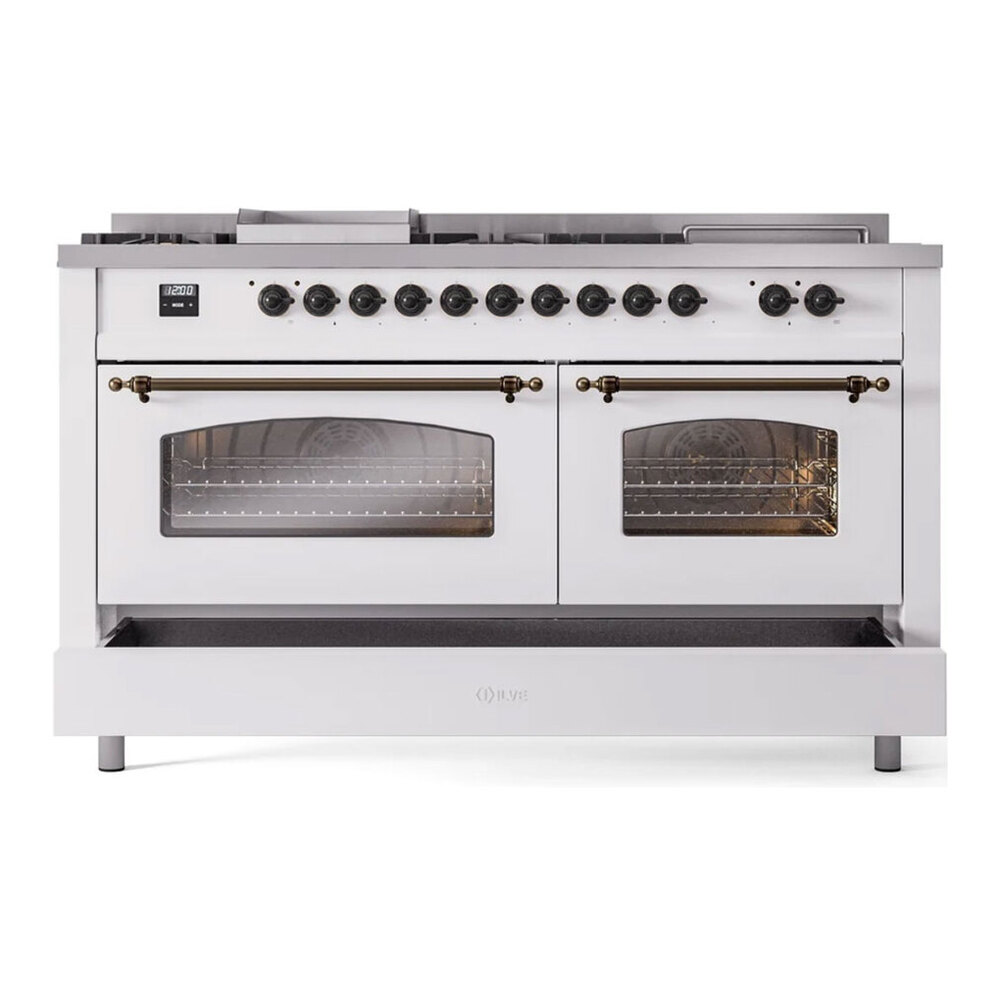ILVE UP60FSNMPWHBLP Nostalgie II 60 inch Dual Fuel Range with 5.8 cu. ft. Total Double Oven Capacity (7 Sealed Burners + Griddle + French Top, Liquid Propane, Triple Glass Door, White, Burnished) 8 ILVE UP60F Nostalgie II 60 inch Dual Fuel Range with 5.8 cu. ft. Total Double Oven Capacity