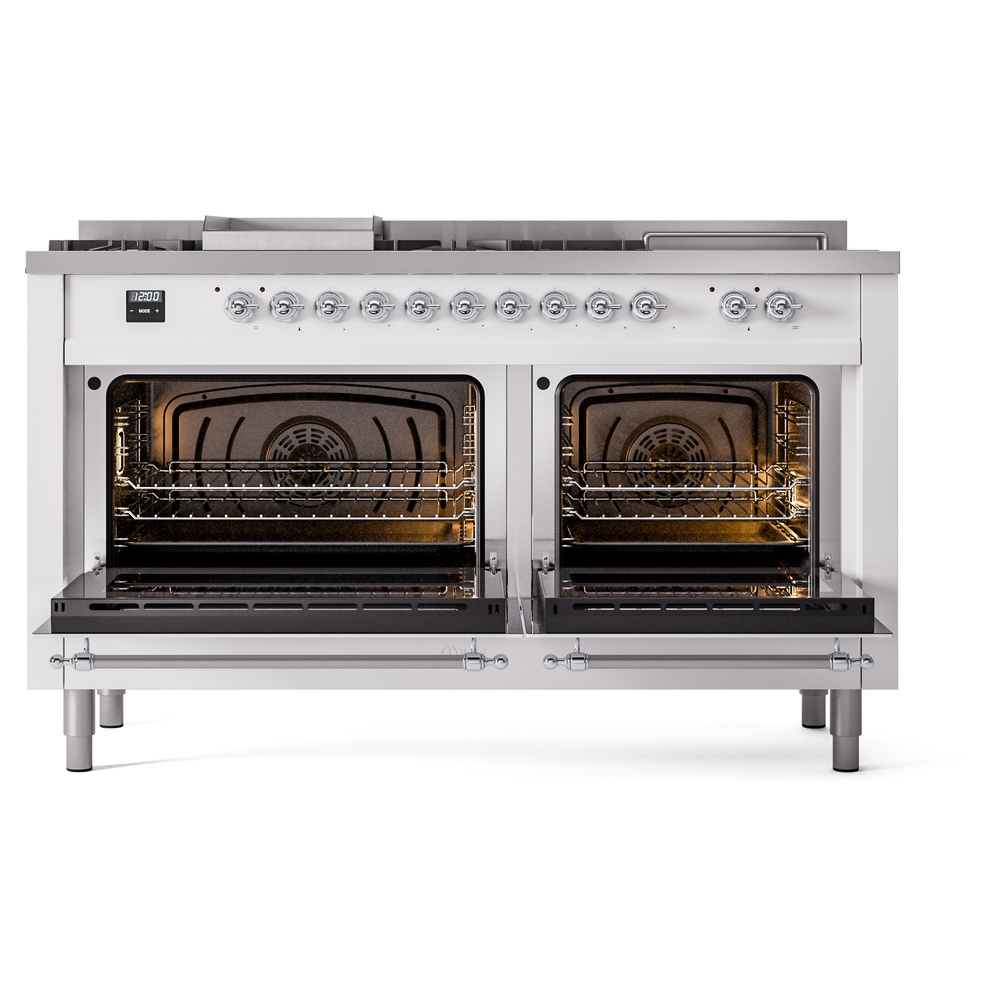 ILVE UP60FSNMPWHCLP Nostalgie II 60" Dual Fuel Range, oven doors opened
