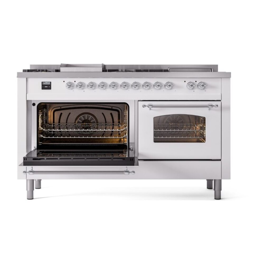 ILVE UP60FSNMPWHCLP Nostalgie II 60" Dual Fuel Range, main oven door opened