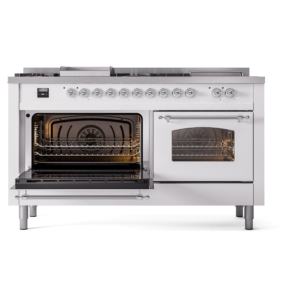 ILVE UP60FSNMPWHCLP Nostalgie II 60" Dual Fuel Range, main oven door opened