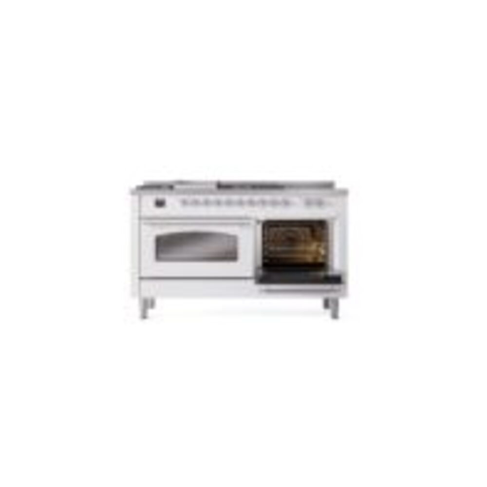 ILVE UP60FSNMPWHCLP Nostalgie II 60" Dual Fuel Range, side oven door opened