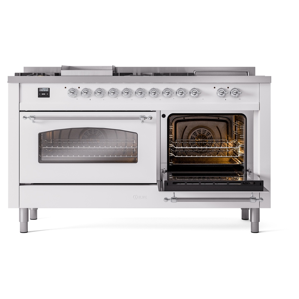 ILVE UP60FSNMPWHCLP Nostalgie II 60" Dual Fuel Range, side oven door opened