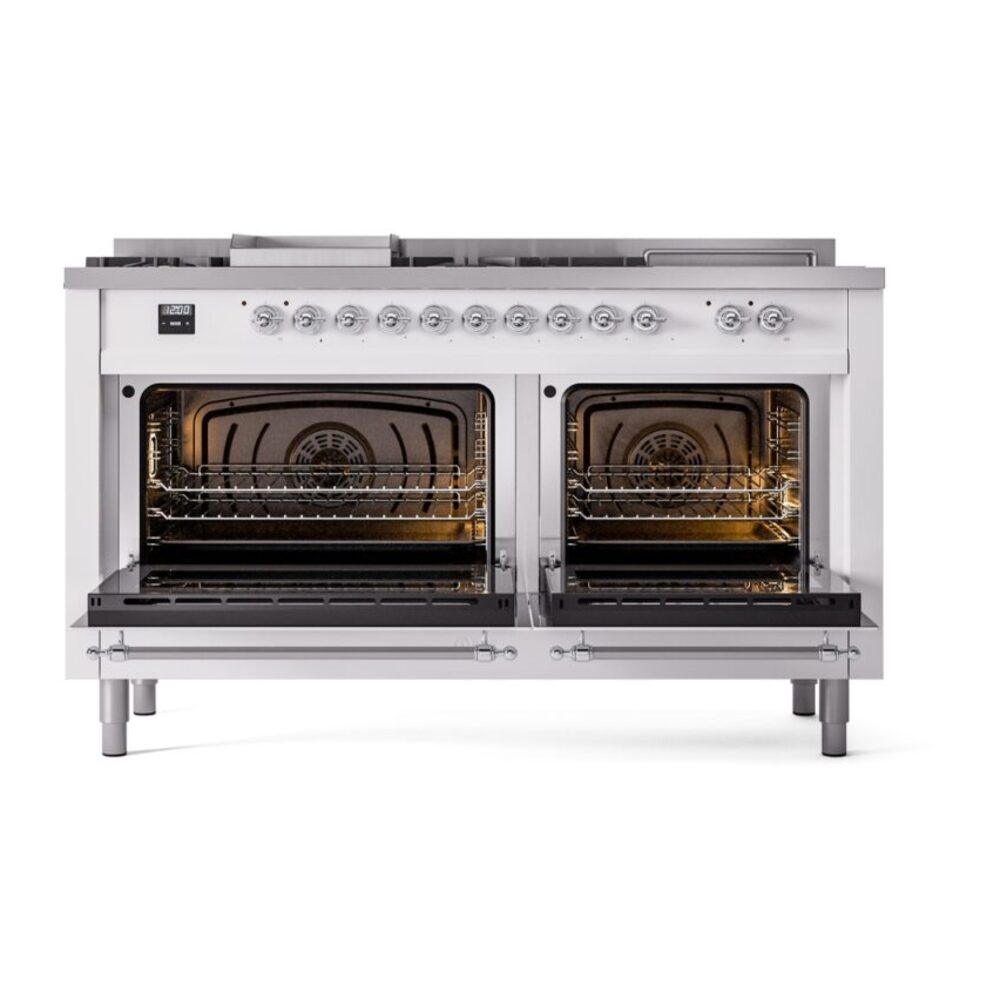 ILVE UP60FSNMPWHC Nostalgie II 60" Dual Fuel Range, oven doors opened