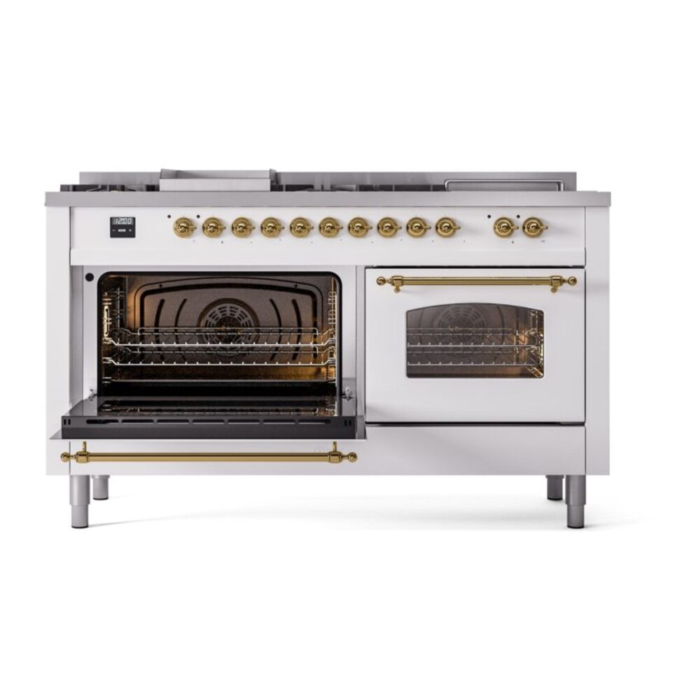 ILVE UP60FSNMPWHGLP Nostalgie II 60" Dual Fuel Range, main oven door opened