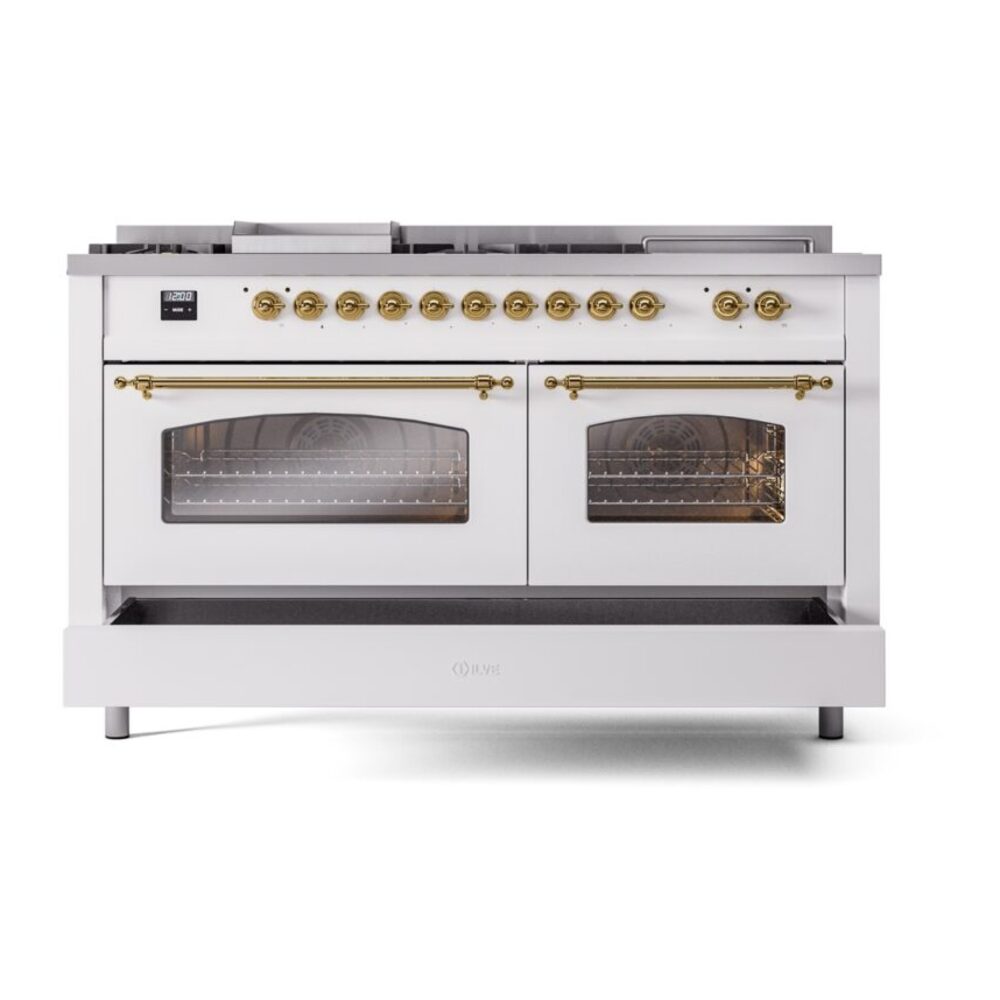 ILVE UP60FSNMPWHGLP Nostalgie II 60" Dual Fuel Range, drawer opened