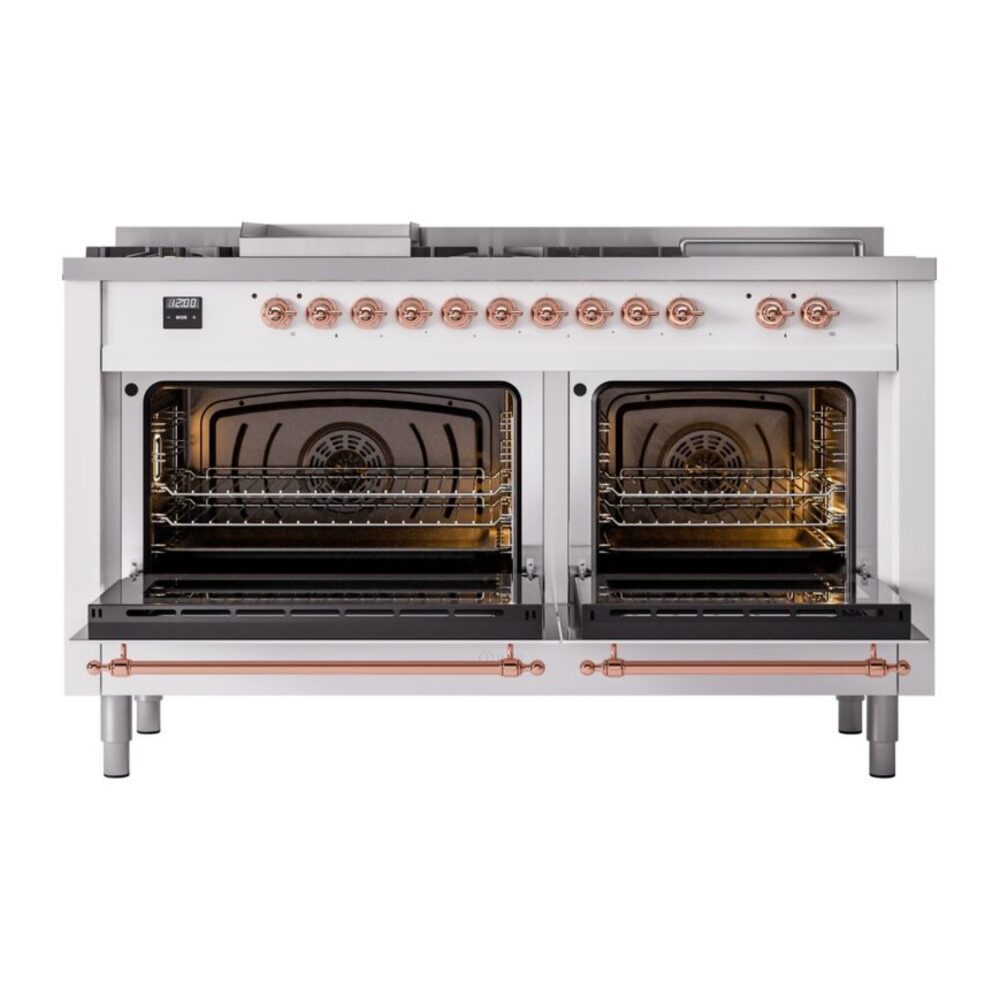 ILVE UP60FSNMPWHP Nostalgie II 60" Dual Fuel Range, oven doors opened