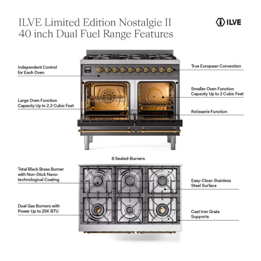 ILVE UPD406NMPMGGLP Nostalgie II 40 inch Dual Fuel Range with 6