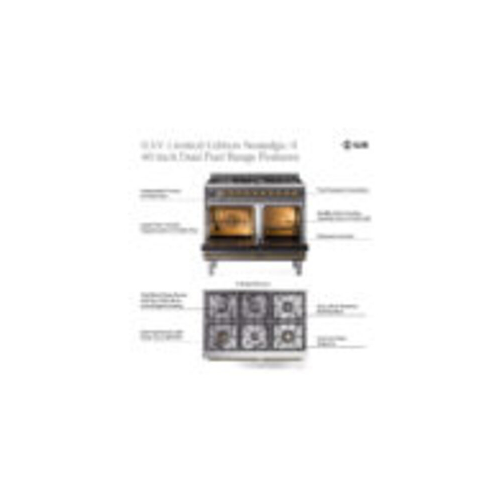 ILVE UPD406NMP Nostalgie II 40 inch Dual Fuel Range with 6 Total Black Brass Burners, Brass Trim (Limited Edition)