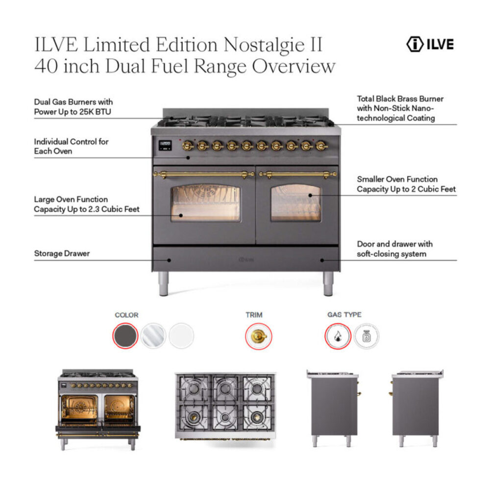 ILVE UPD406NMPWHGLP Nostalgie II 40 inch Dual Fuel Range with 6