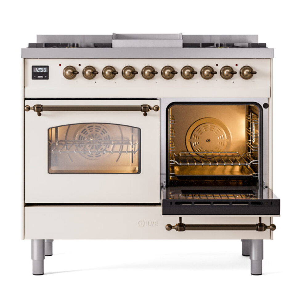 ILVE UPD40FNMPAWBLP Nostalgie II 40" Dual Fuel Range, side oven door opened