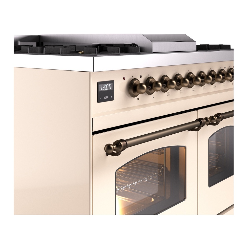 ILVE UPD40FNMPAWBLP Nostalgie II 40 inch Dual Fuel Range with Double Ovens, 6 Burners and Griddle (Liquid Propane, Triple Glass Door, Antique White, Burnished) 10 ILVE UPD40FNMPAWBLP Nostalgie II 40" Dual Fuel Range, details