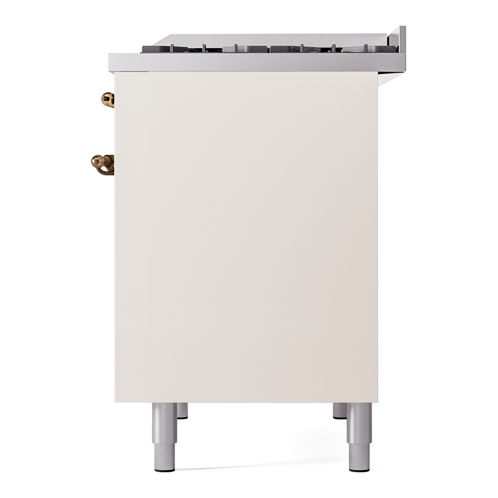 ILVE UPD40FNMPAWBLP Nostalgie II 40 inch Dual Fuel Range with Double Ovens, 6 Burners and Griddle (Liquid Propane, Triple Glass Door, Antique White, Burnished) 13 ILVE UPD40FNMPAWBLP Nostalgie II 40" Dual Fuel Range, right side view