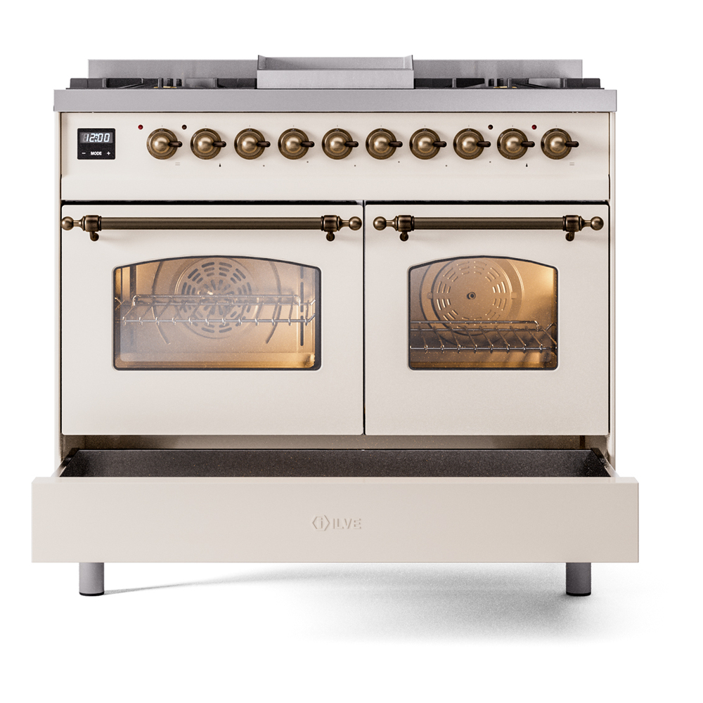 ILVE UPD40FNMPAWB Nostalgie II 40" Dual Fuel Range, drawer opened
