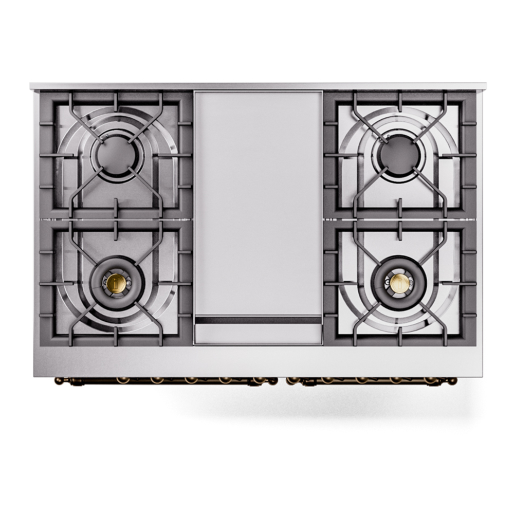 ILVE UPD40FNMPAWB Nostalgie II 40 inch Dual Fuel Range with Double Ovens, 6 Burners and Griddle (Natural Gas, Triple Glass Door, Antique White, Burnished) 11 ILVE UPD40FNMPAWB Nostalgie II 40" Dual Fuel Range, top view