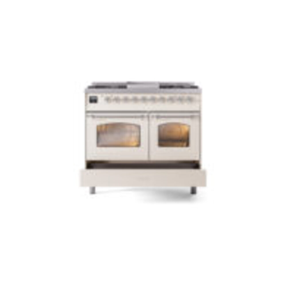 ILVE UPD40FNMPAWCLP Nostalgie II 40" Dual Fuel Range, drawer opened