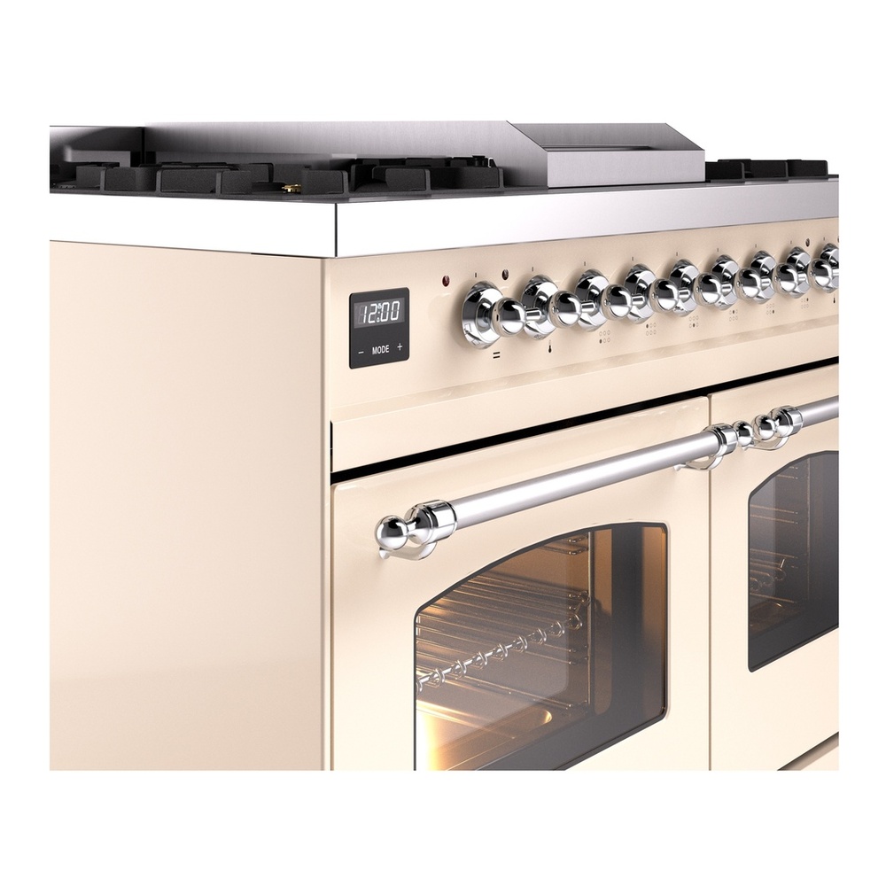 ILVE UPD40FNMPAWCLP Nostalgie II 40 inch Dual Fuel Range with Double Ovens, 6 Burners and Griddle (Liquid Propane, Triple Glass Door, Antique White, Chrome) 10 ILVE UPD40FNMPAWCLP Nostalgie II 40" Dual Fuel Range, details