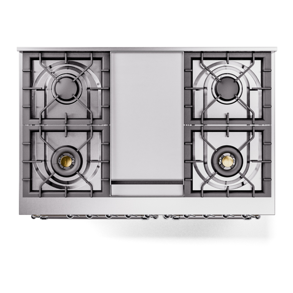 ILVE UPD40FNMPAWC Nostalgie II 40 inch Dual Fuel Range with Double Ovens, 6 Burners and Griddle (Natural Gas, Triple Glass Door, Antique White, Chrome) 11 ILVE UPD40FNMPAWC Nostalgie II 40" Dual Fuel Range, top view