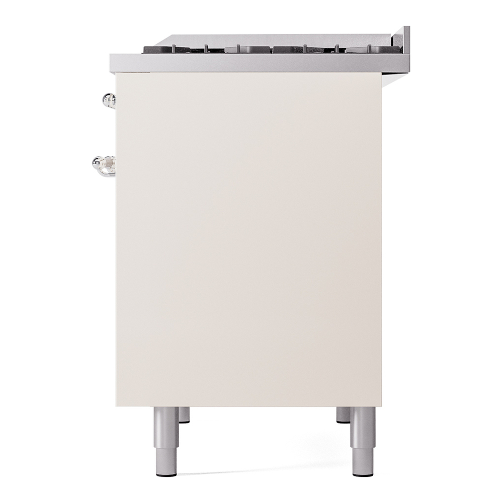 ILVE UPD40FNMPAWC Nostalgie II 40 inch Dual Fuel Range with Double Ovens, 6 Burners and Griddle (Natural Gas, Triple Glass Door, Antique White, Chrome) 13 ILVE UPD40FNMPAWC Nostalgie II 40" Dual Fuel Range, right side view