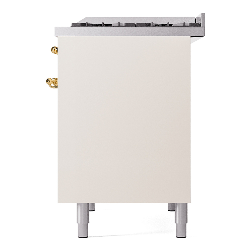ILVE UPD40FNMPAWG Nostalgie II 40 inch Dual Fuel Range with Double Ovens, 6 Burners and Griddle (Natural Gas, Triple Glass Door, Antique White, Brass) 13 ILVE UPD40FNMPAWG Nostalgie II 40" Dual Fuel Range, right side view