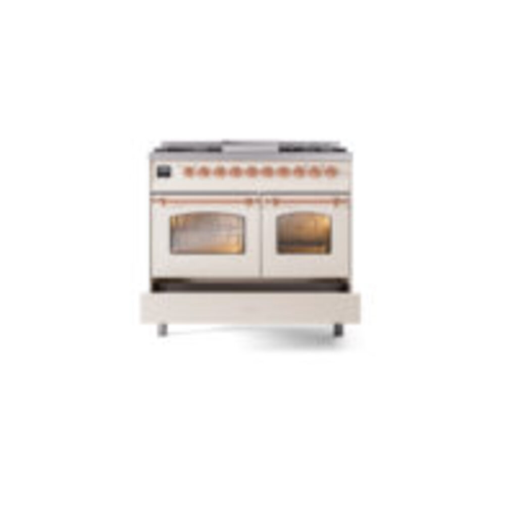 ILVE UPD40FNMPAWPLP Nostalgie II 40" Dual Fuel Range, drawer opened