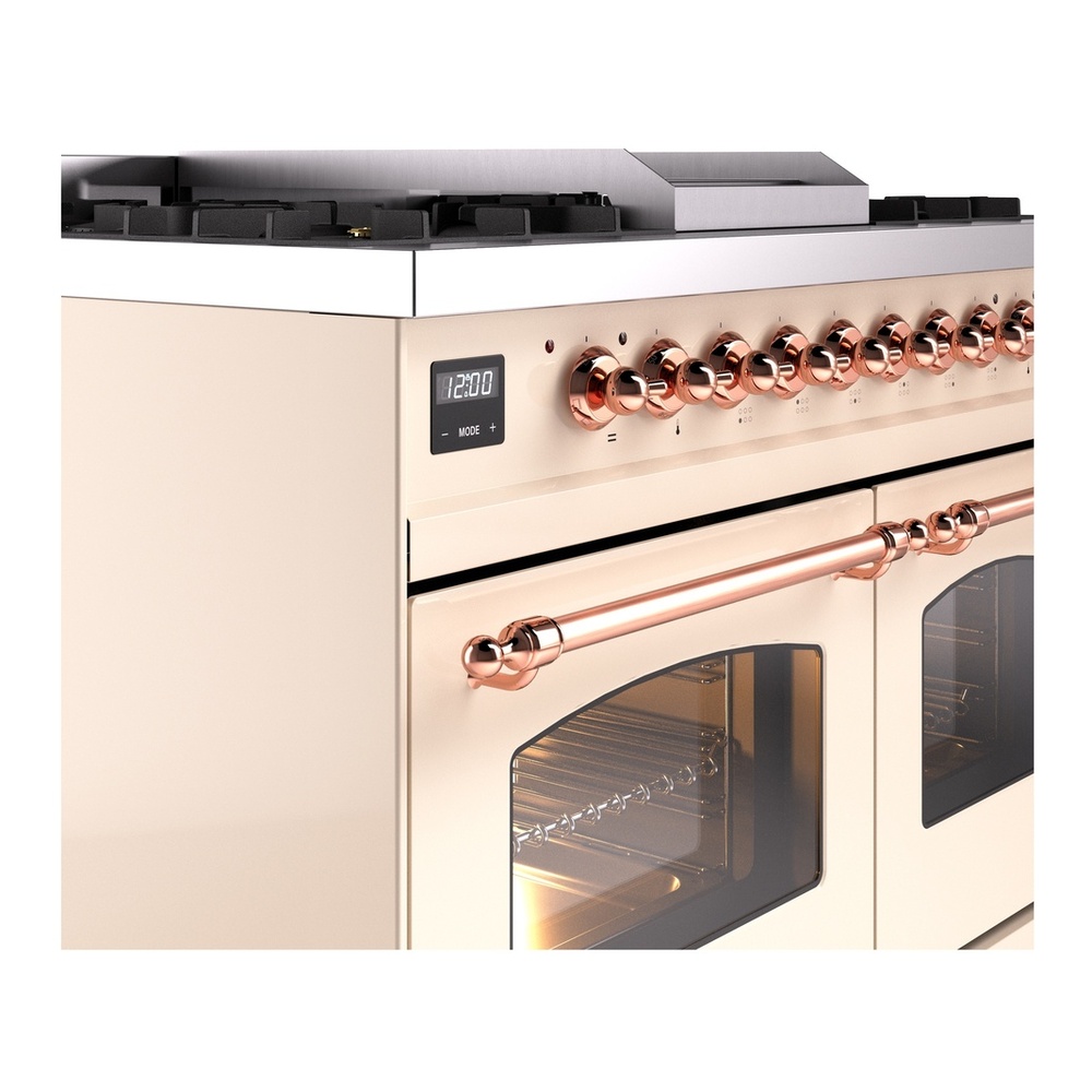 ILVE UPD40FNMPAWPLP Nostalgie II 40 inch Dual Fuel Range with Double Ovens, 6 Burners and Griddle (Liquid Propane, Triple Glass Door, Antique White, Copper) 10 ILVE UPD40FNMPAWPLP Nostalgie II 40" Dual Fuel Range, details