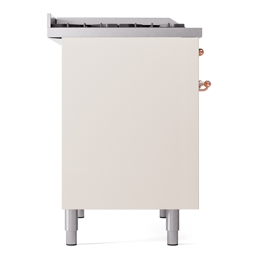 ILVE UPD40FNMPAWPLP Nostalgie II 40 inch Dual Fuel Range with Double Ovens, 6 Burners and Griddle (Liquid Propane, Triple Glass Door, Antique White, Copper) 12 ILVE UPD40FNMPAWPLP Nostalgie II 40" Dual Fuel Range, left side view