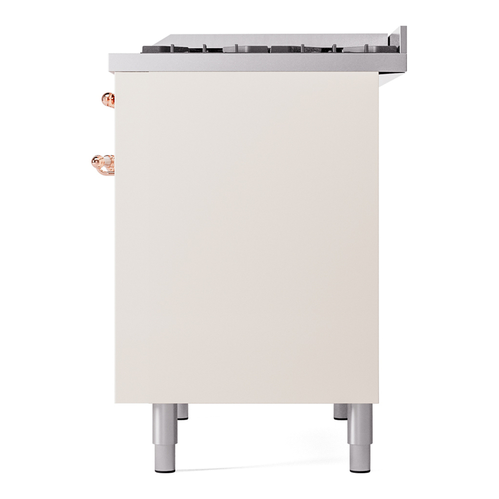 ILVE UPD40FNMPAWPLP Nostalgie II 40 inch Dual Fuel Range with Double Ovens, 6 Burners and Griddle (Liquid Propane, Triple Glass Door, Antique White, Copper) 13 ILVE UPD40FNMPAWPLP Nostalgie II 40" Dual Fuel Range, right side view