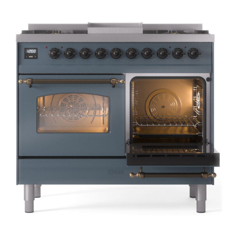 ILVE UPD40FNMPBGBLP Nostalgie II 40" Dual Fuel Range, side oven door opened