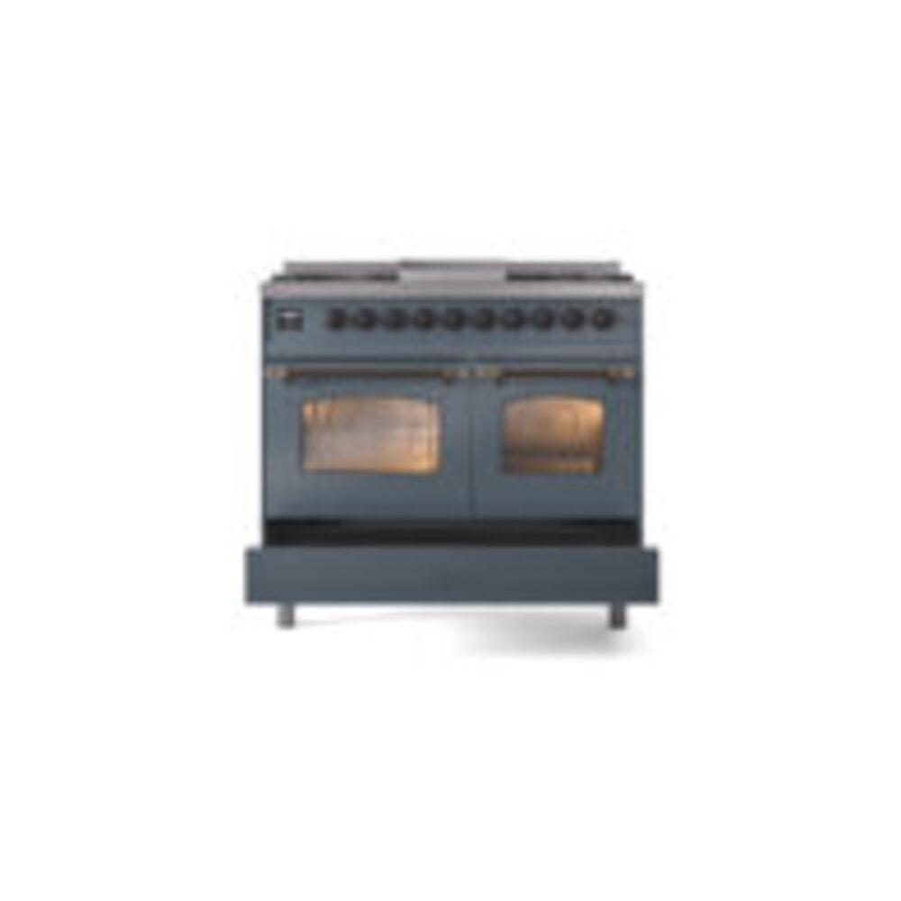 ILVE UPD40FNMPBGBLP Nostalgie II 40" Dual Fuel Range, drawer opened